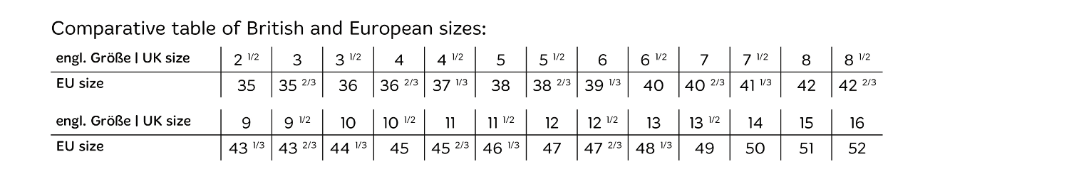 Solidus Shoe Sizes Chart